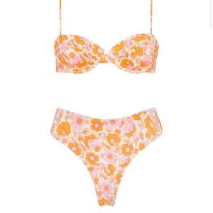 NWT Triangl Rhian Neon Pop Floral Bikini Set in Orange and Pink